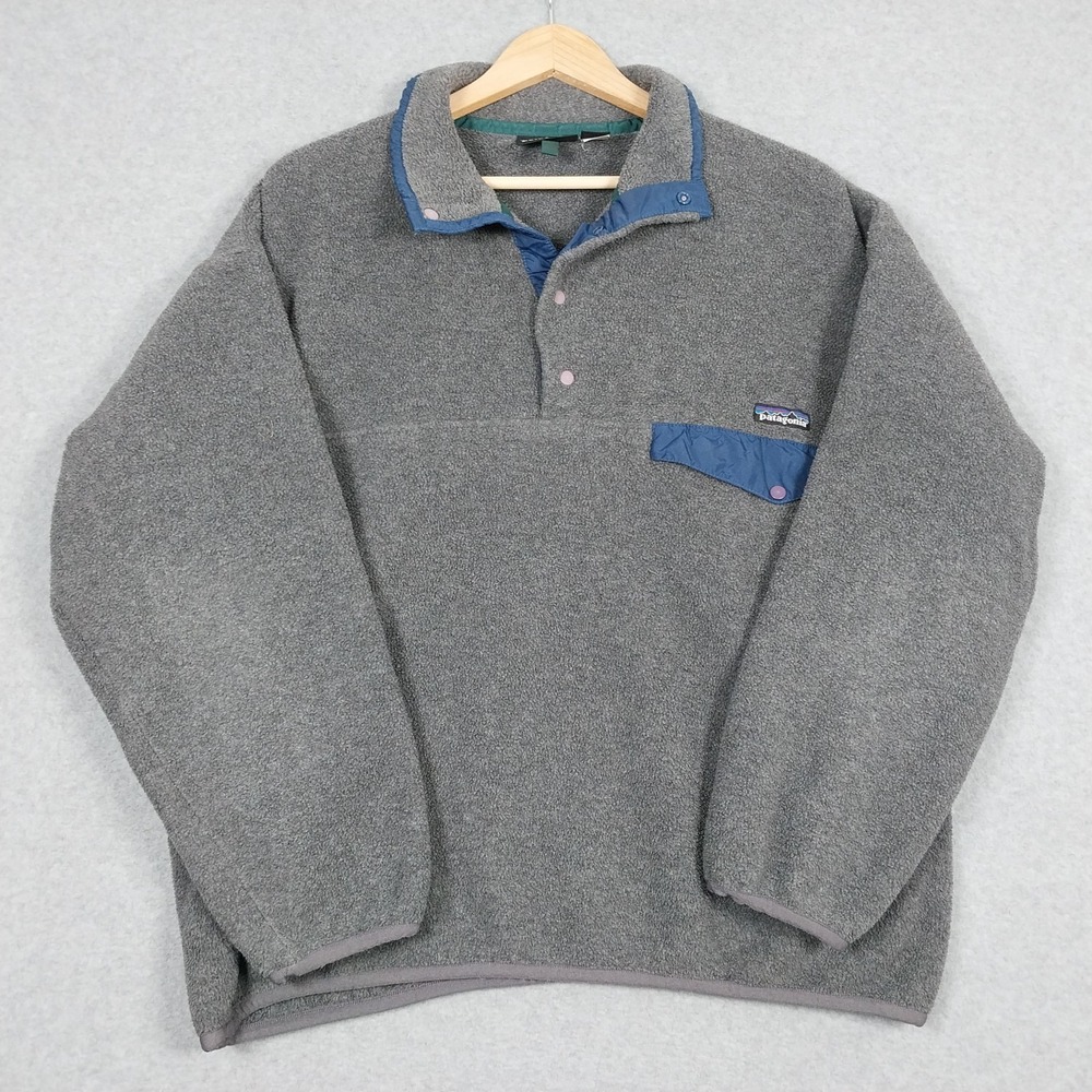 Vintage Patagonia Synchilla Mens XL Gray Blue Snap-T Pullover Fleece F5 90s